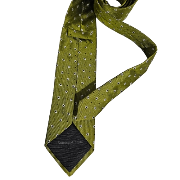 ERMENEGILDO ZEGNA Green Floral Polka Dot Silk LUXURY Tie ITALY - Picture 2 of 4
